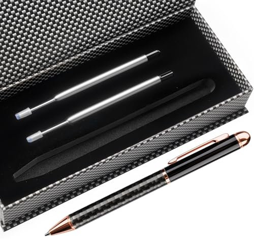 Lindahandel Kugelschreiber mit Gravur Kugelschreiber Personalisiert 0.7 mm Minenstärke, 2 Minen, ölbasierte Tinte in Geschenkbox (Schwarz) – Personalisierte Geschenke für Frauen, Männer, Lehrer