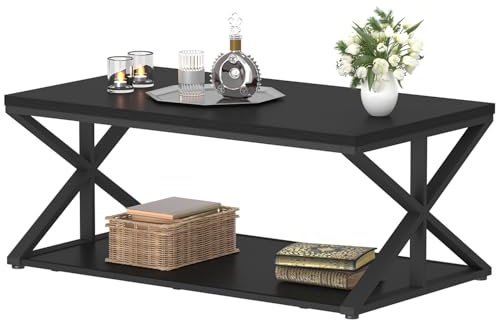 Mudmasa Couchtisch Schwarz für Couch Klein Wohnzimmertisch mit Stauraum Couchtisch Holz Tisch Wohnzimmer Sofatisch Kaffeetisch Teetisch Metall Modern 100 x 60 x 45 cm