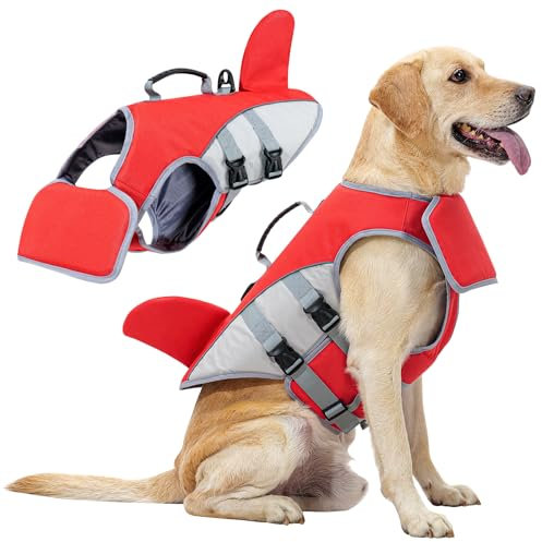 HEYWEAN Salvagente Cane Squalo Giubbotti di salvataggio per cani Giubbotto Salvagente Cane Taglia Piccola Media Grande Giubbotto di salvataggio Galleggiante per cani piscina con maniglia di soccorso
