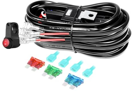 AUXTINGS Kit de cableado para motocicleta, barra de luz LED de 7/8 pulgadas, interruptor de botón en el manillar para motocicleta, 18 AWG, 2 cables, 12 V, encendido/apagado, para luces de conducción