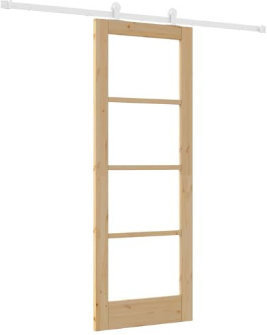 vidaXL Porte Coulissante Orkdal Naturelle et Blanche en Bois de Pin Massif Verre 73.5 x 198.5 cm Avec Rail Ensemble de Matériel Utilisation Intérieure Minimaliste Séparation de Pièce Gain de Place