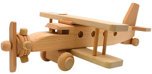 Nachhaltiger Holz - Flugzeug, Holzflieger, Dekoflugzeug, Holzflugzeug, Retroflieger mit drehbarem Propeller, Propellerflugzeug als Modell aus Holz, L/B/H 34 x 20 x 9 cm.