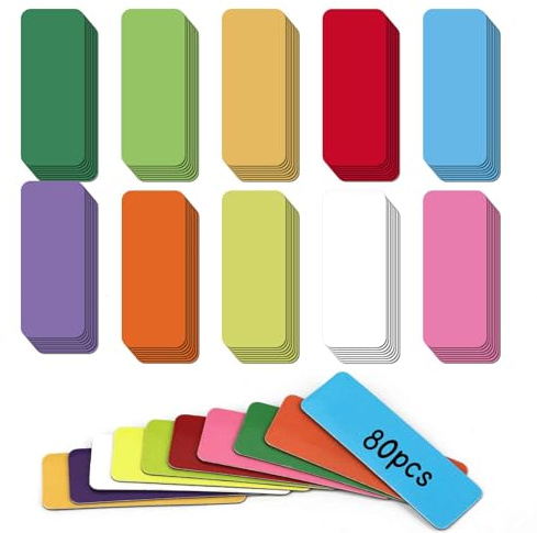 80 Stück Magnetstreifen Beschreibbar, 10 Farben Magnete zum Beschriften | Wiederverwendbar Magnetschilder 60 x 20 mm Abwischbare Magnetetiketten für Whiteboard, Magnettafel, Kühlschrank