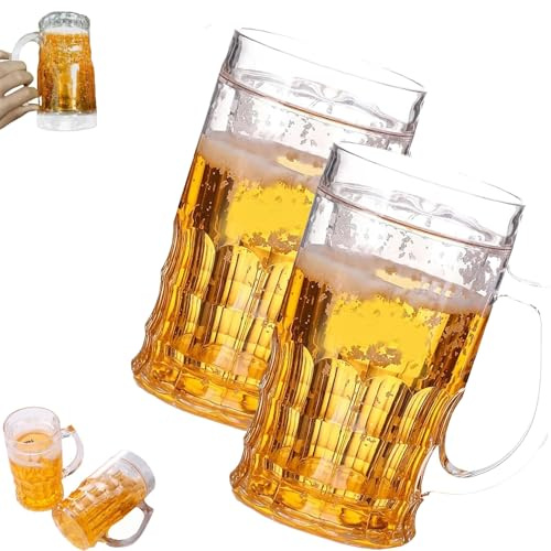 Qixfyze Chope à Bière Humoristique, Faux Verre à Bière, Chope à Bière Humoristique Avec Mezzanine, Double Couche De 400 Ml, Isotherme Et Anti-Fuite, Gobelet Réaliste Pour Bars, Boissons(StyleA,2pcs)