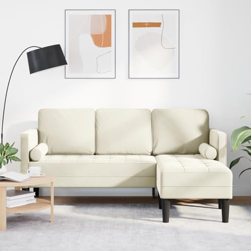 HUAKEHOM Ecksofa Sofa bequemes Design für drinnen modernes Wohnzimmer gemütliche Polsterung Stabiler Rahmen für draußen Creme 173x131x67 cm Samt