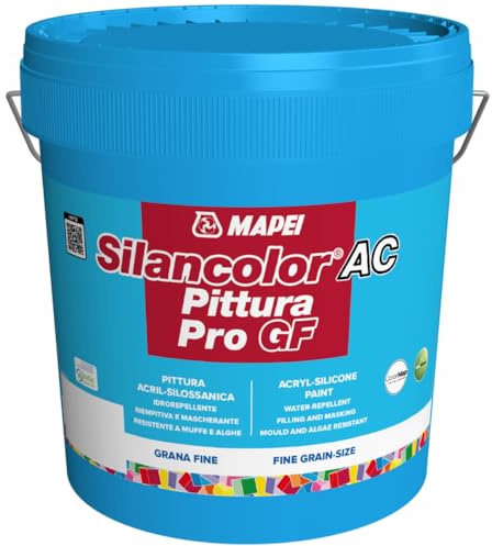 MAPEI Silancolor AC PRO GF, Pittura Acril-silossanica Idrorepellente per Interni ed Esterni, Resistente a Muffe e Alghe, Bianco (5 Kg)