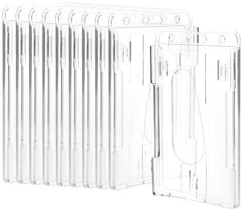 10PCS Porte badge rigide transparent, vertical porte carte plastique transparent, 5,8 x9,5 cm badge plastique pour le Bureau de L'école cartes d’identité, badges et accès