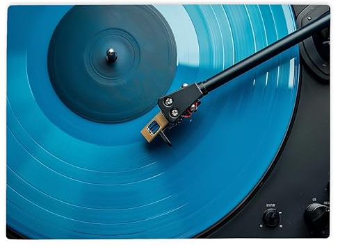 Shopagift Blue Record Player Turntable Glass Chopping Board Large Kitchen Worktop Saver 39cm x 28cm