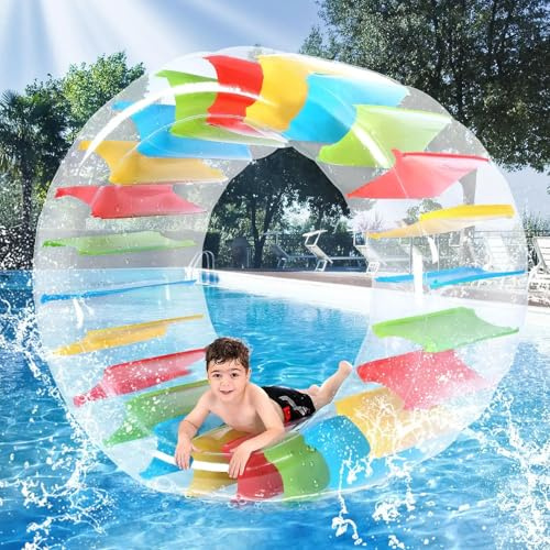 Aufblasbares Wasserrad, 120 cm (47 Zoll) großer aufblasbarer Rollenschwimmer für Pool & See, rundes Schwimm-Spielzeug für Wasserrollen-Balance, ideale Wasserspielzeug für Kinder & Erwachsene & Sommer