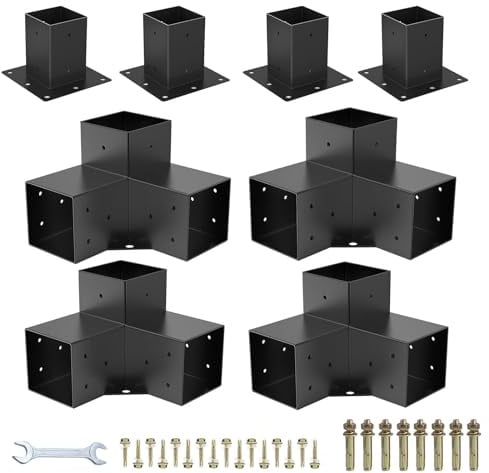 8er-Set Pfostenverbinder aus dicken Stahlplatten, Pergola Eckverbinder Holzverbinder, Pavillon Halterungs Set Beinhaltet 4 Konsolenschultern 4 Stiefel für 10,16 x 10,16 cm