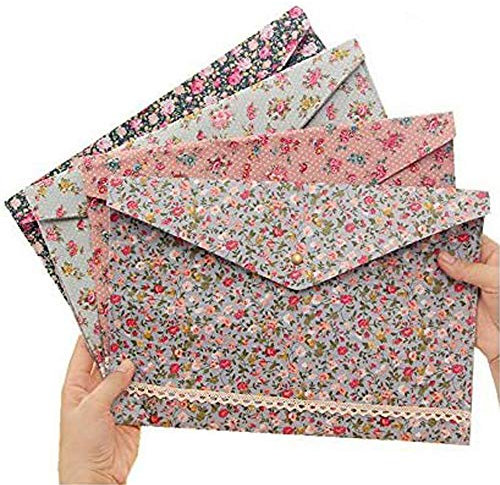 funnylive 4 PCS; Individuelle Filz A4 Größe Floral Muster Dokument Ordner mit Snap Button Büro Dokument Medaille Stationery Lagerung Organizer