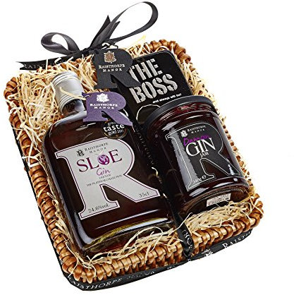 Raisthorpe Manor Sloe Gin Mini Hamper Set - Sloe Berries Flavoured Gin for Shots, Cocktails, Mocktails, & Drink Mixes - 350ml, 25% Alcohol Volume, Damson Gin Jam 340g and mints