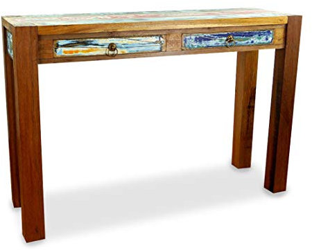 livasia Asiatische Anrichte aus Massivholz – 110x35x75cm – Konsolentisch, Handgefertigt aus Teak Holz, Sideboard aus recycelten Fischerbooten, Robust und Zeitlos, Shabby Look (Bunt)