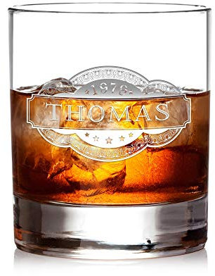 AMAVEL Verre à Whisky avec Gravure Personnalisée Nom et Année, Banderole, 320 ML