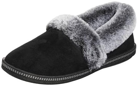 Skechers Cozy Campfire - Team Toasty Flache Hausschuhe Damen, Schwarz (Black Microfiber Suede/Faux Fur Line Blk), 36 EU