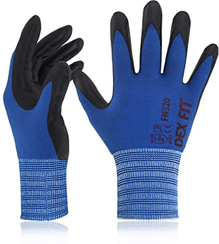 DEX FIT Premium Nylon Nitril Arbeitshandschuhe FN320; 3D-Komfort, Dehnbare Passform, Griff, Dünne, Leichte Arbeitshandschuhe, Langlebig, Atmungsaktiv, Kühl, Waschbar; Blau S (7) 3 Paare