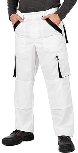 MAZALAT work wear Pantaloni da Lavoro Uomo Multitasche, Taglie Grandi S-3XL, Salopette da Lavoro, Tuta da Lavoro Uomo, Blu, Nero, Bianco, Riflettenti, Bianco/Nero, 60
