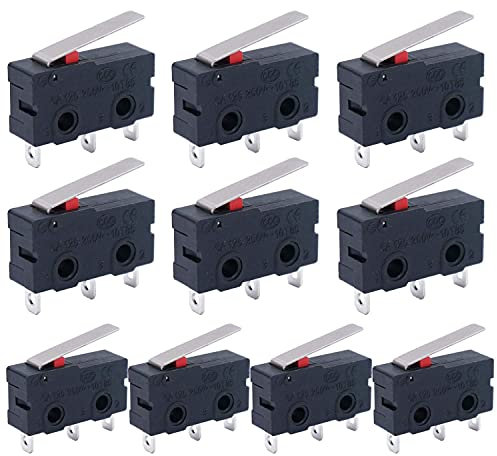 mxuteuk 10 pezzi Mini Micro interruttore di finecorsa Braccio a leva corta Interruttore a scatto Tipo pulsante a 3 pin 5A 125 250V AC SPDT 1NO 1NC KW11-3Z02