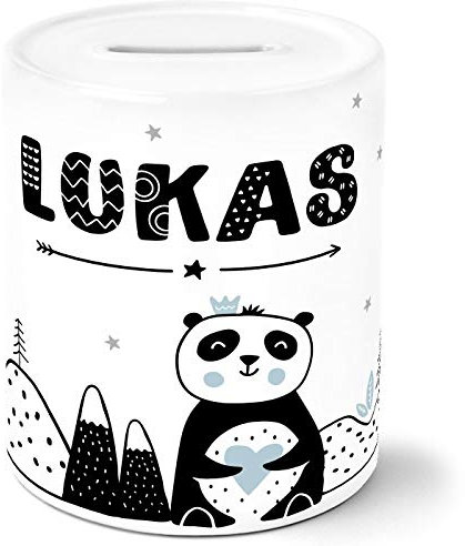 SpecialMe® Kinder Spardose mit Namen Panda-Bär Tiere Skandi Style Sparschwein Keramik Jungen weiß Unisize