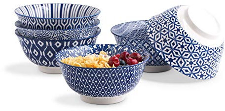 Selamica Cereal Bowls, 8oz Dessert Bowls Set of 6, Small Bowls Set, Porcelain Soup Bowls for Dessert, Ice Cream, Vintage Blue