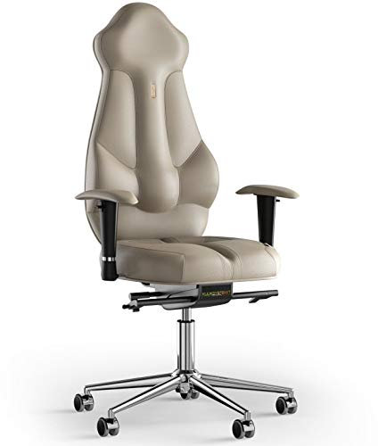 KULIK SYSTEM Ergonomischer Executive Bürostuhl - Komfort & Verstellbarer Stuhl mit Rücken- & Lendenwirbelstütze für Lange Arbeitsstunden|Patentiertes Rückenentlastungsdesign| Imperial Echtleder-Beige