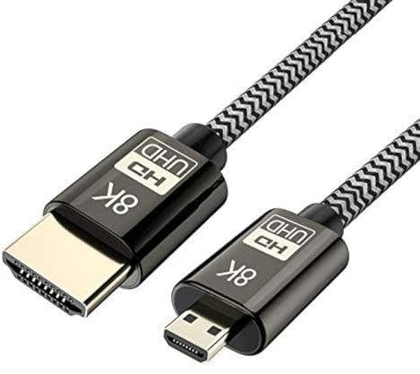 Cablecc Câble Micro HDMI vers HDMI 2.1 Ultra HD UHD 8K 60Hz 4K 120Hz 48Gbs HDMI Cordon pour appareil photo tablette 1 m
