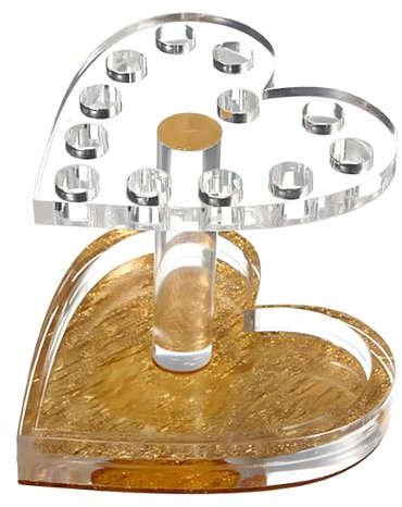 YOFAN Stifthalter in Herzform mit 12 Löchern, Acryl, goldfarben und transparent