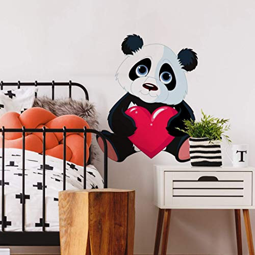 Kinderzimmer Wandsticker XXL Panda Wandtattoo Pandabär Herz Klebebilder 25x30cm
