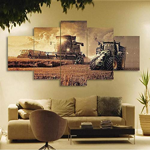 IKDBMUE Bilder Landwirtschaft Traktor kombinieren Landwirtschaft 100x55 cm Vlies Leinwandbild 5Kunstdruck modern Wandbilder Wanddekoration Design Wand Bild