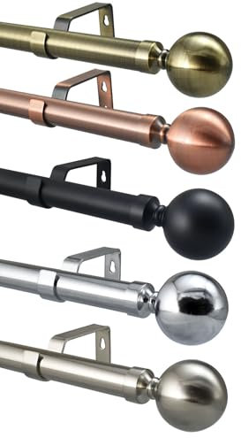 28mm Extendable Eyelet Curtain Pole Metal Ball Brushed Chrome Brass Copper Black Complete Rod Set (Matt Black, 200-300cm)