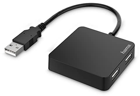HAMA | HUB USB 2.0 con 4 Puertos (Concentrador USB con 4 USB A, Compacto, Transferencia de Datos hasta 480 Mbits/S) Color Negro