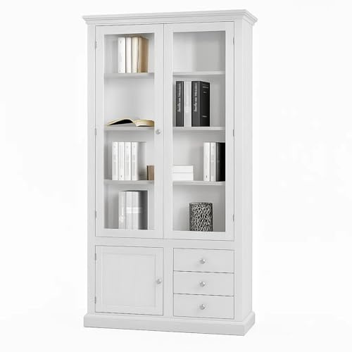 Mar.c.a. Design - Vitrine Bois 90x41x186 cm 2 Portes Vitrées 1 Porte 2 Tiroirs - Meuble Vitrine Salon - Made in Italy