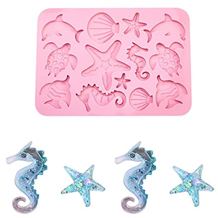 Beadthoven Silikonformen für Meeresorganismen, Schildkröte, Delfin, Fisch, Muschel, Seestern, Seepferdchen, Backformen für Süßigkeiten, Kekse, Seife, Kerzen, UV-Harz, Handwerk, 2 Stück