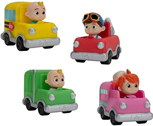 Cocomelon Fahrzeug 4er Pack JJ's Trash Truck, YoYo's Ice Cream Truck, TomTom's Fire Truck, & JJ's School Bus