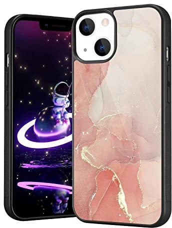LuGeKe Rose Pink Marble Case for iPhone 12, Glossy Marble Effect Pattern Design Aluminium with Soft TPU Frame Bumper, Hard Back Shockproof Protective Phone Case Cover for Girls Women Men