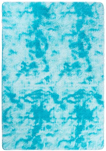 Carpeto Shaggy Teppich Wohnzimmer 120x170cm Blau Einfarbig Weich Elegant | Teppich für Schlafzimmer Büro Esszimmer Eingangsbereich Pflegeleicht Fußbodenheizungsgeeignet Flauschig Dick und Hochflor