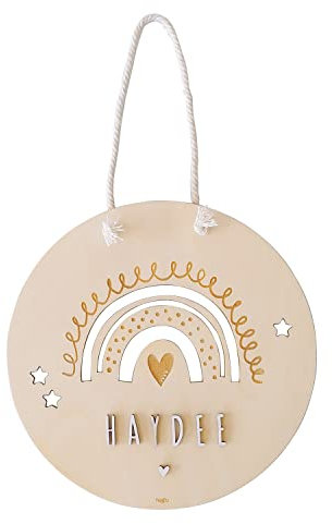 nagu® ARCOIRIS. Nombres de Madera Personalizados | Placa de Madera para Colgar, Incluye Letras Autoadhesivas | Letras Decorativas Madera | Letras de Madera Decorativas | Nombre Madera Personalizado