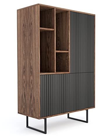 Mayaadi-Home Kommode Wohnzimmer Wohnzimmerschrank Sideboard Highboard Regal Stauraum Anrichte Esszimmer Schlafzimme ABATO 144 Lines Walnuss Graphit