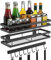 2 Piezas Especiero Cocina Pared con Estante de Cocina sin Taladrar, con 8 Ganchos, FISHOAKY organizador especias, Aluminio, para Cocina Baño y Hogar