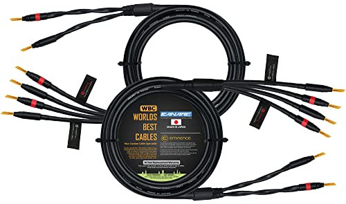 8 Foot - Canare 4S11 – Audiophile Grade - HiFi Star-Quad Bi-Wire Speaker Cable Pair with Eminence Gold Banana Connectors
