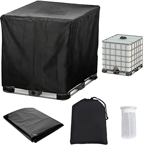 IBC Tank Abdeckung Wassertank Abdeckplane für 1000L IBC Tank Container, 420D wasserdichte UV-Folie Schutzhülle Cover mit Reißverschluss für IBC Regentonne Behälter Regenwassertank mit Deckelfilter