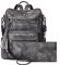 Shrrie Rucksack Damen,Cityrucksack Reiserucksack,PU Lederrucksack Handtasche Rucksack Damen Wasserdicht mit Geldbörse für Freizeit,Büro,Pendeln,Arbeit,Daypack-Zweifarbiges Dunkelgrau