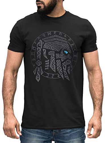 Neverless® Herren T-Shirt Odin Ragnar Gott Nordisch Runen Valhalla Wikinger Nordmänner Mythologie schwarz 4XL