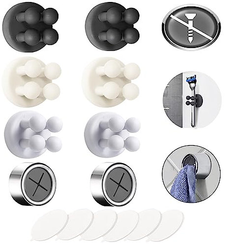 AOT 6X Klebehaken +2X Handtuchhalter Wandhaken Silikon,aken Selbstklebend,Elastischen Kabelhalter,Schlüsselhaken,Rasierer Halterung Dusche für Bad,Küche,Sekretariat(3 Farbe)