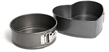 MasterClass Non-Stick Spring Form Loose Base Cake Pan Set, Includes One 18cm Round Pan and a Heart-Shaped Tin