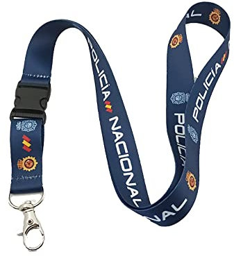 Cuelgallaves para el cuello personalizado con Escudo de la Policía Nacional de España para teléfono con llavero extraíble. Ideal tarjeta de identificación. Portadocumentos. Llavero profesional.
