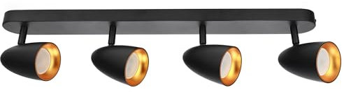 EDO Quad-Spot Deckenleuchte OVO 4 schwarz gold Deckenlampe LED Black Gold IP20 GU10 4-flammige, Drehbar Spotleuchte GU10 Strahler, Deckenleuchte 230V für Wohnzimmer, Goldring EDO777243