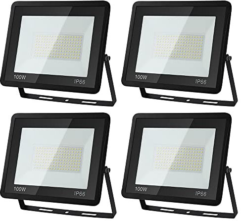 Daromigo LED Strahler Außen,4 Stück 100W LED Strahler,Superhell 8500LM LED Scheinwerfer außen,6000K Kaltweiß IP65 Wasserfest Außenstrahlerfür Hinterhof,Flur,Garage