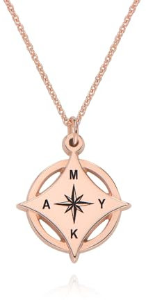 MYKA Personalisierte Kaia-Initialenkompass-Halskette mit Gliederkette, Sterlingsilber, vergoldet, individueller Schmuck für sie, Frauen, Mutter, zierliches Geschenk für Weihnachten, Muttertag –