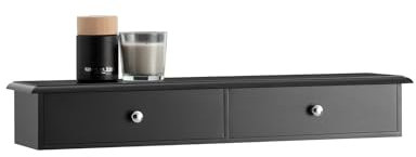 SoBuy Wandregal mit 2 Schubladen - Modernes Regal Wand für Flur, Wohnzimmer & Schlafzimmer - Schwarz 64x15x10cm FRG43-SCH